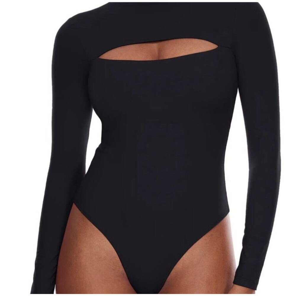 Abercrombie Fitch Cut Out Mock Neck Bodysuit Black Size XL Long Sleeve Neutral